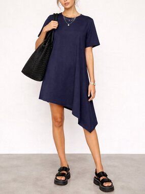navy blue dress for baby girl ASYMMETRIC MINI T-SHIRT DRESS main image 1